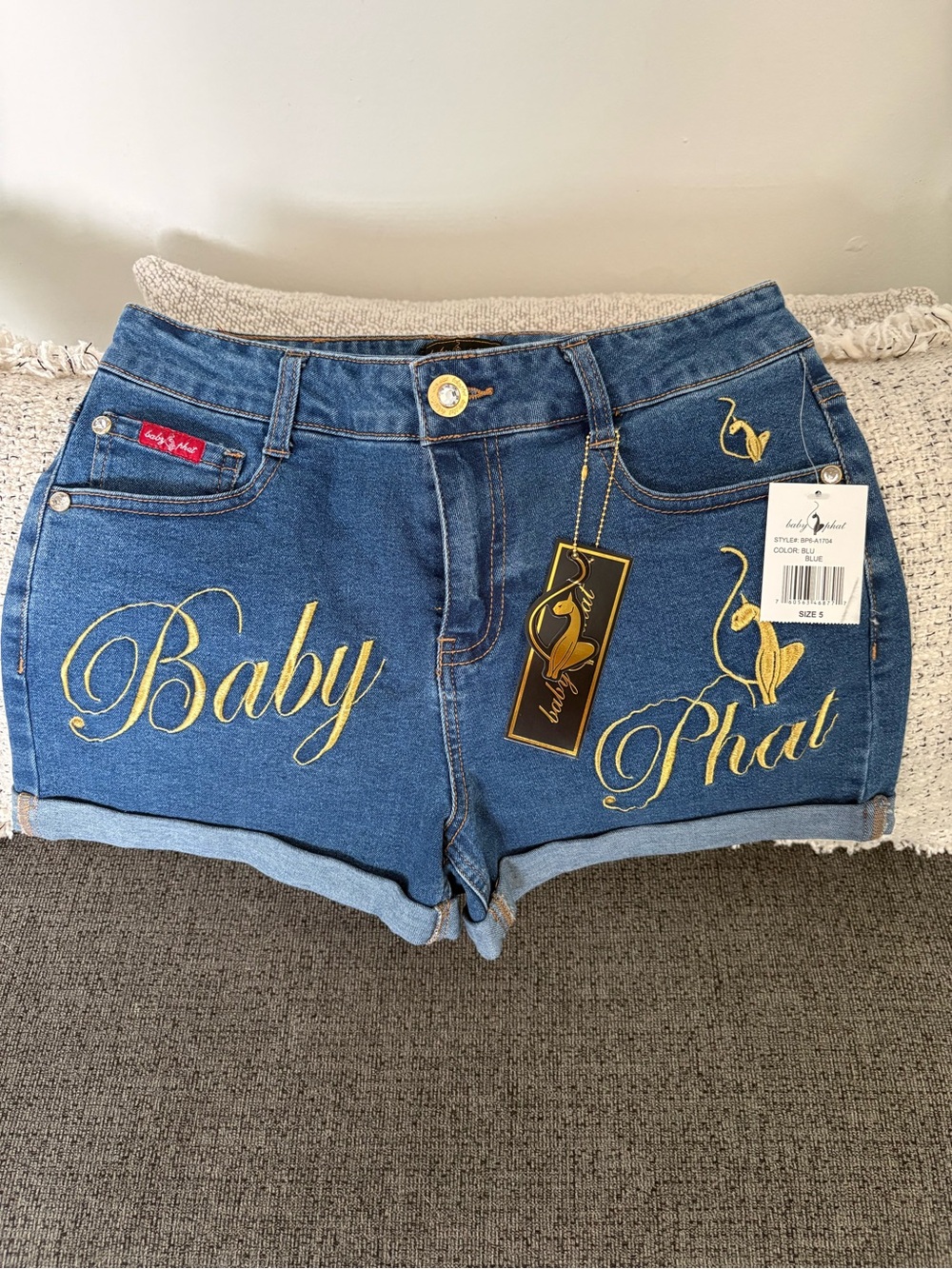 Baby Phat Blue Denim Shorts with Gold Script - Picture 1 of 7